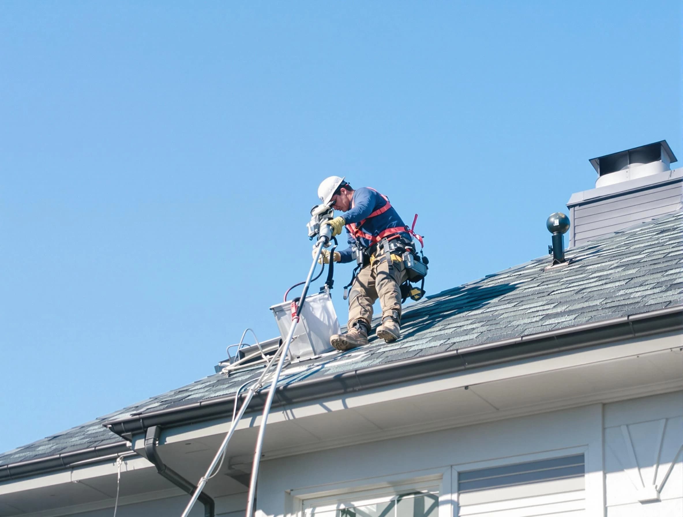 Walpole Dryer Vent Cleaning certified technician cleaning a roof-mounted dryer vent system in Walpole