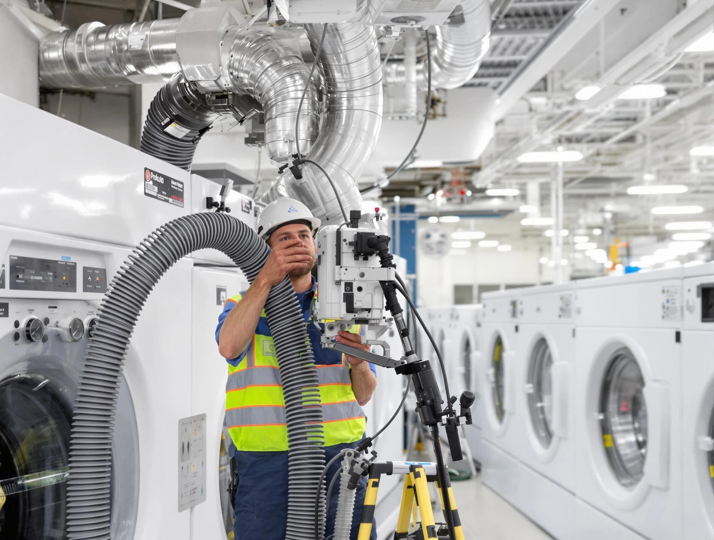 Walpole Dryer Vent Cleaning team performing commercial-grade dryer vent cleaning at a business facility in Walpole