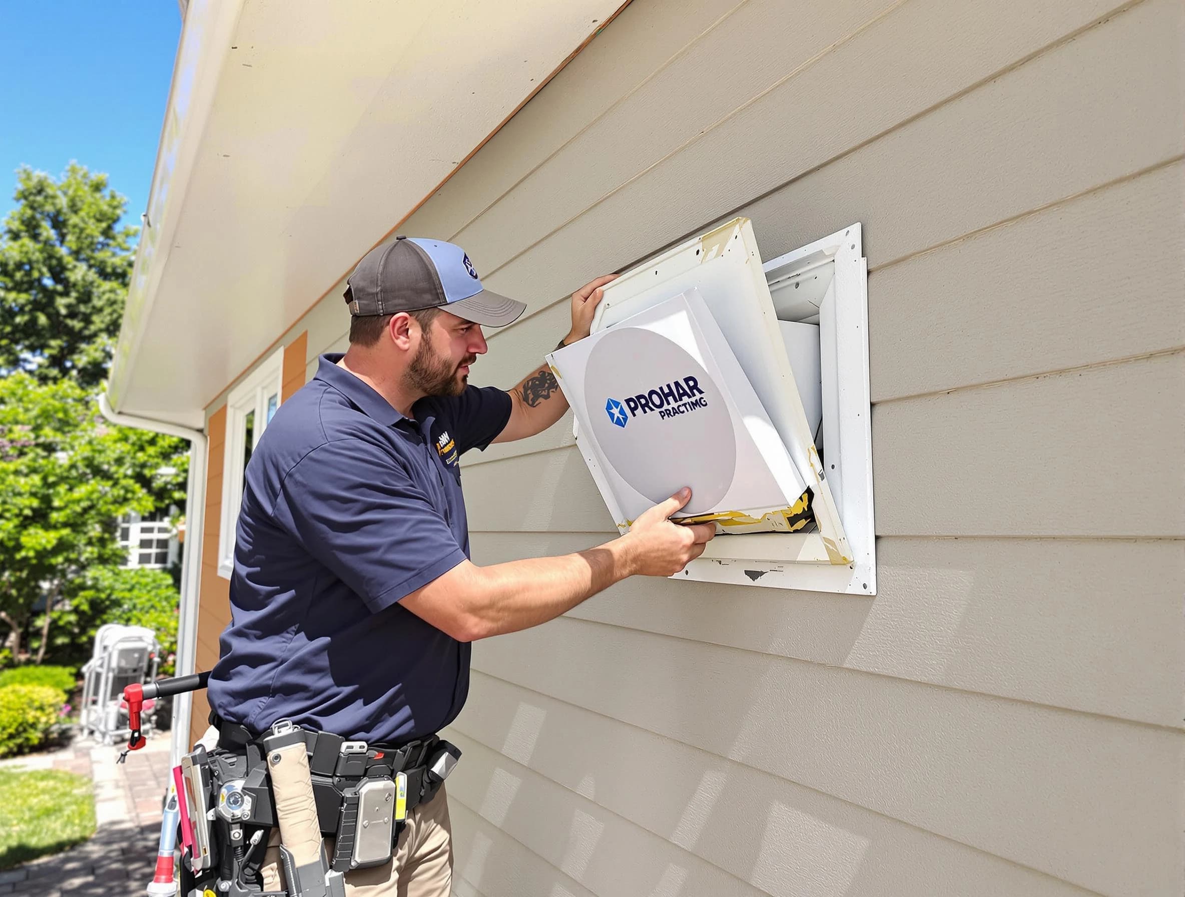 Walpole Dryer Vent Cleaning technician installing a new protective dryer vent cover on a home in Walpole