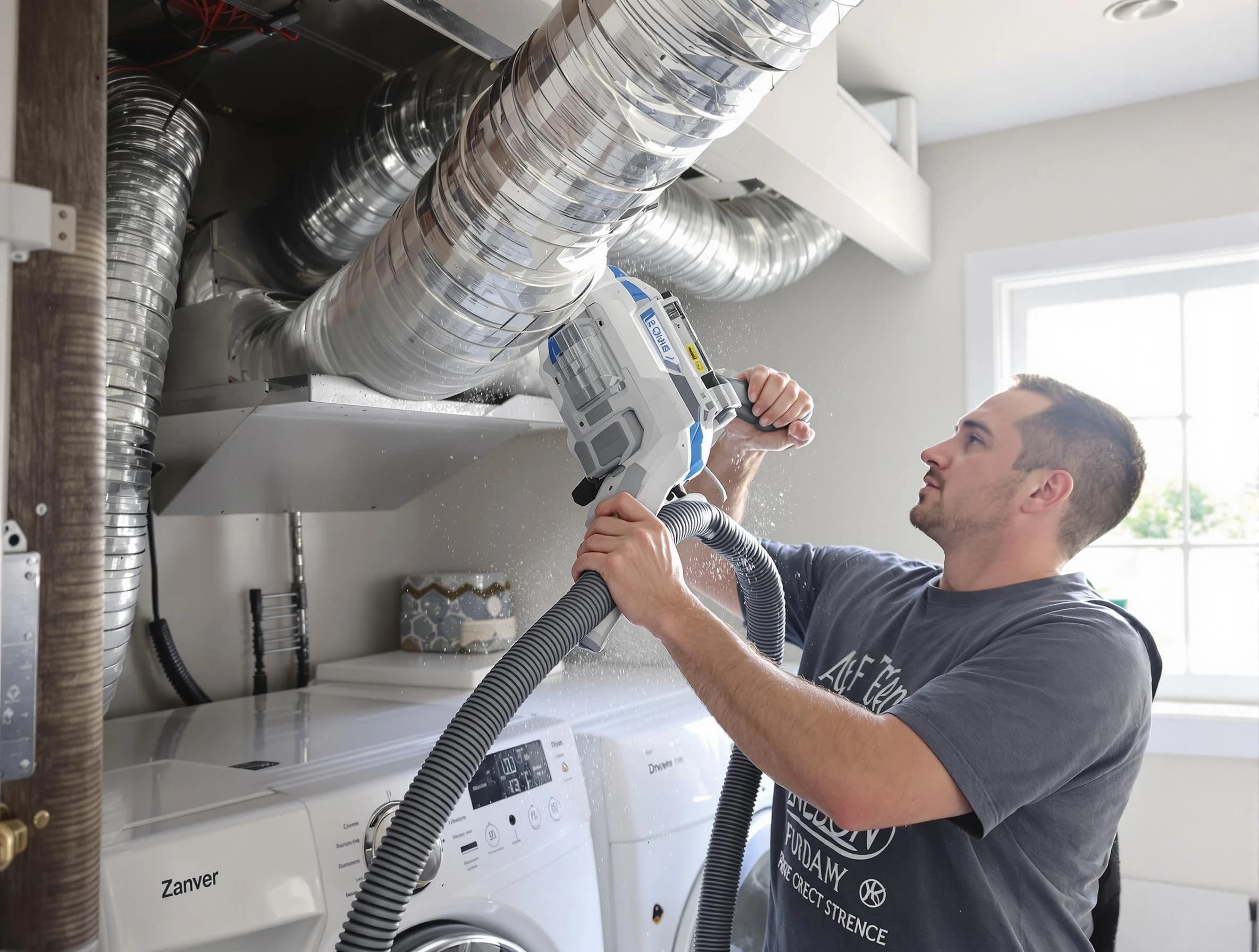 Walpole Dryer Vent Cleaning specialist cleaning deep within a dryer vent duct system in Walpole