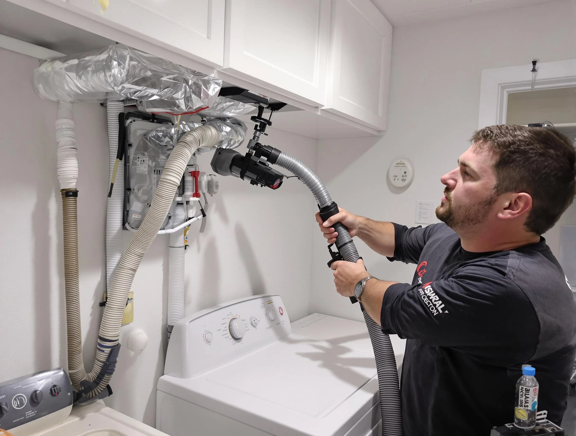 Walpole Dryer Vent Cleaning certified technician performing safety-focused gas dryer vent cleaning in Walpole